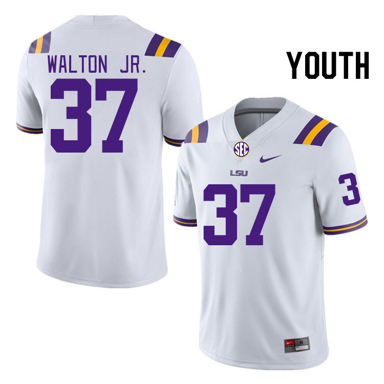 Youth #37 Craig Walton Jr. LSU Tigers College Football Jerseys Stitched-White